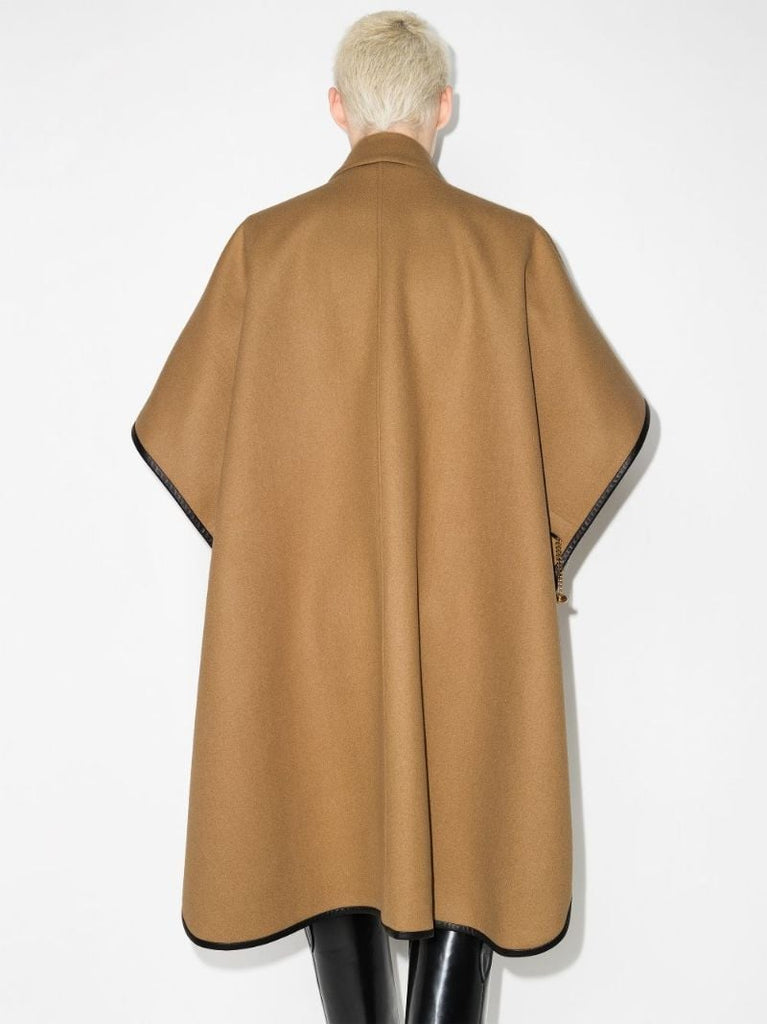 Leather Trim Cashmere Cape