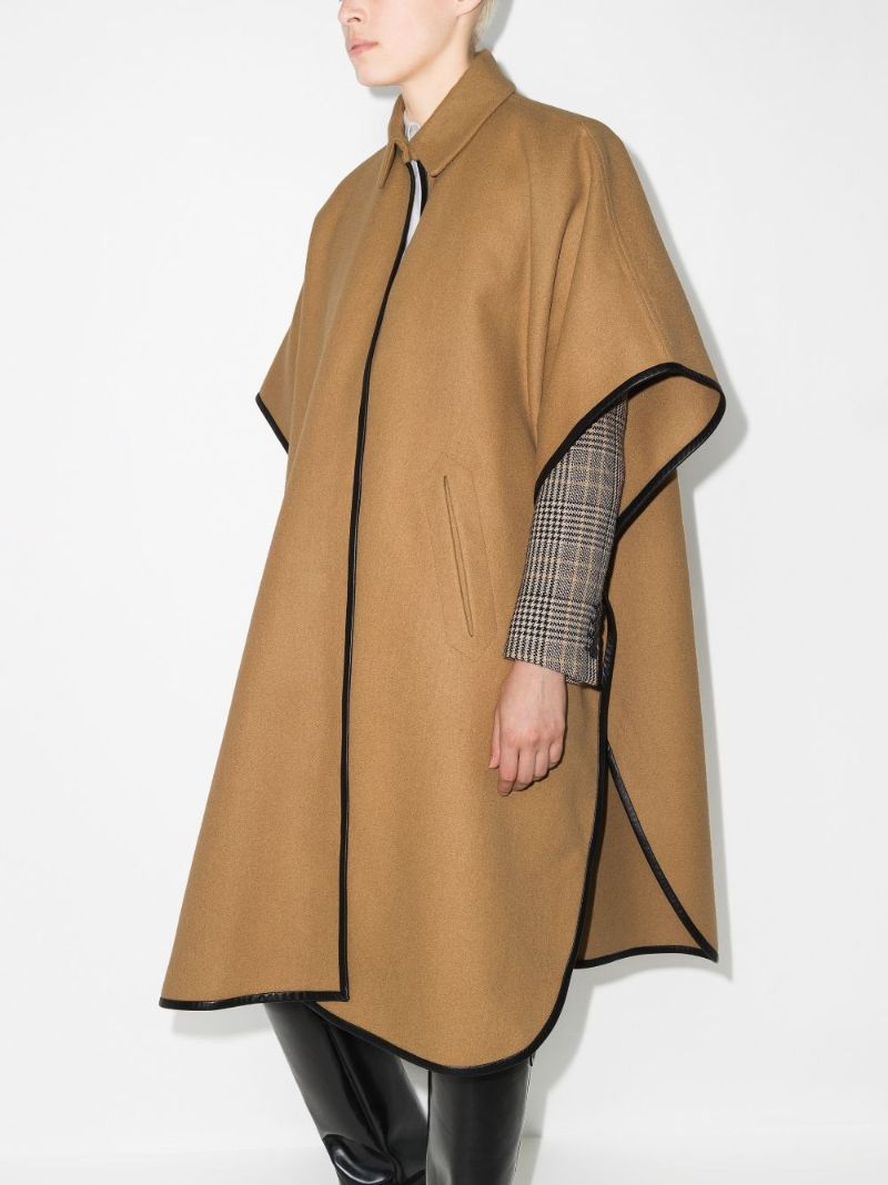 Leather Trim Cashmere Cape