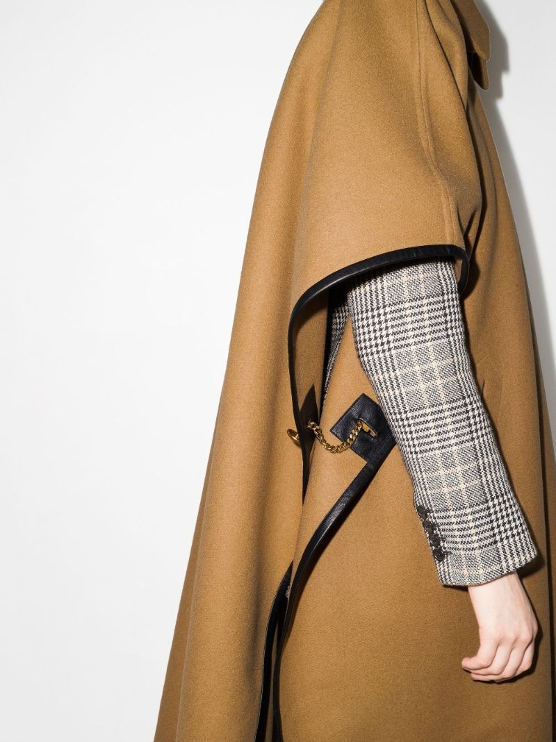 Leather Trim Cashmere Cape
