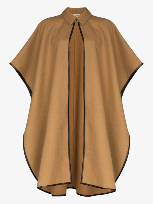 Leather Trim Cashmere Cape