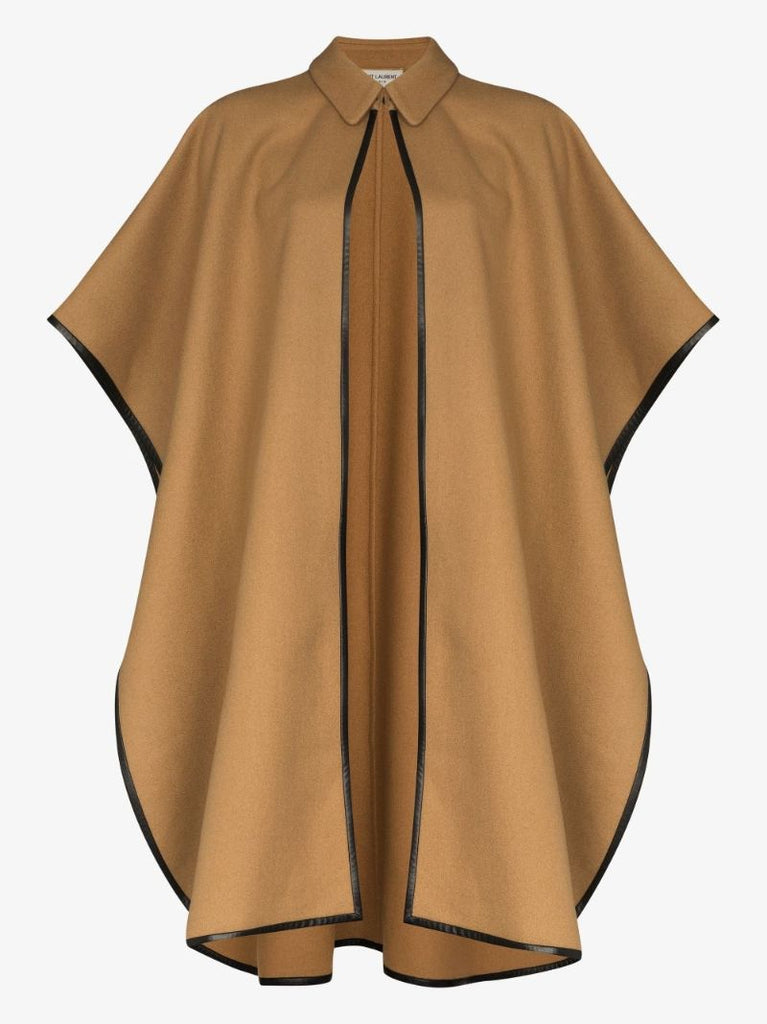 Leather Trim Cashmere Cape