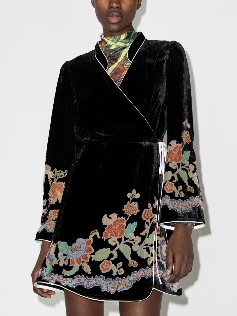 Iris Floral Print Velvet Mini Dress