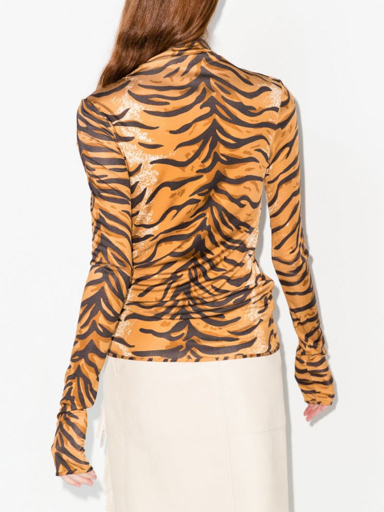 Brown Animal Print Silk Top