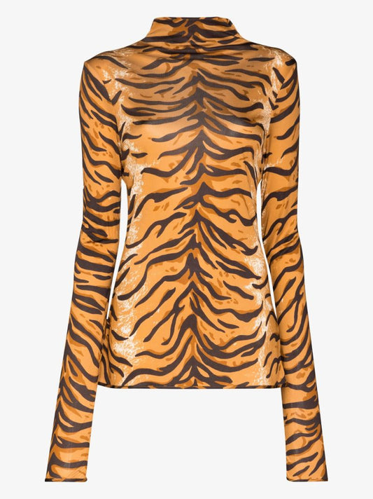 Brown Animal Print Silk Top
