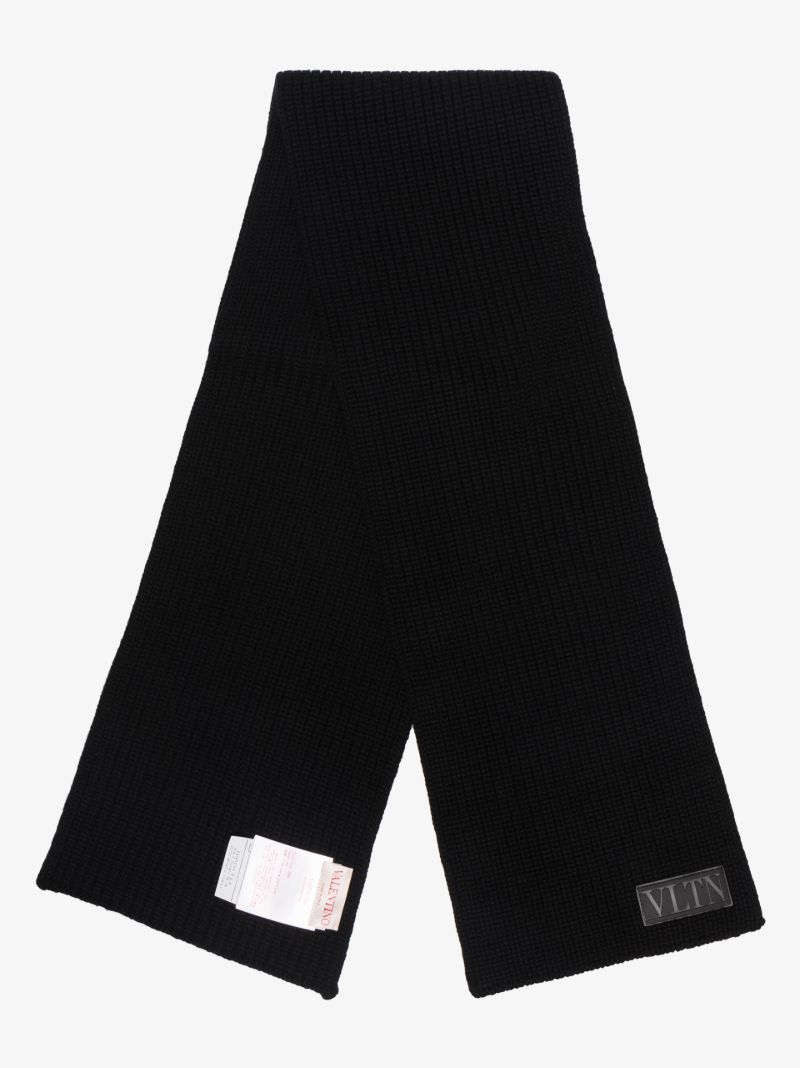 Black Vltn Tag Wool Scarf