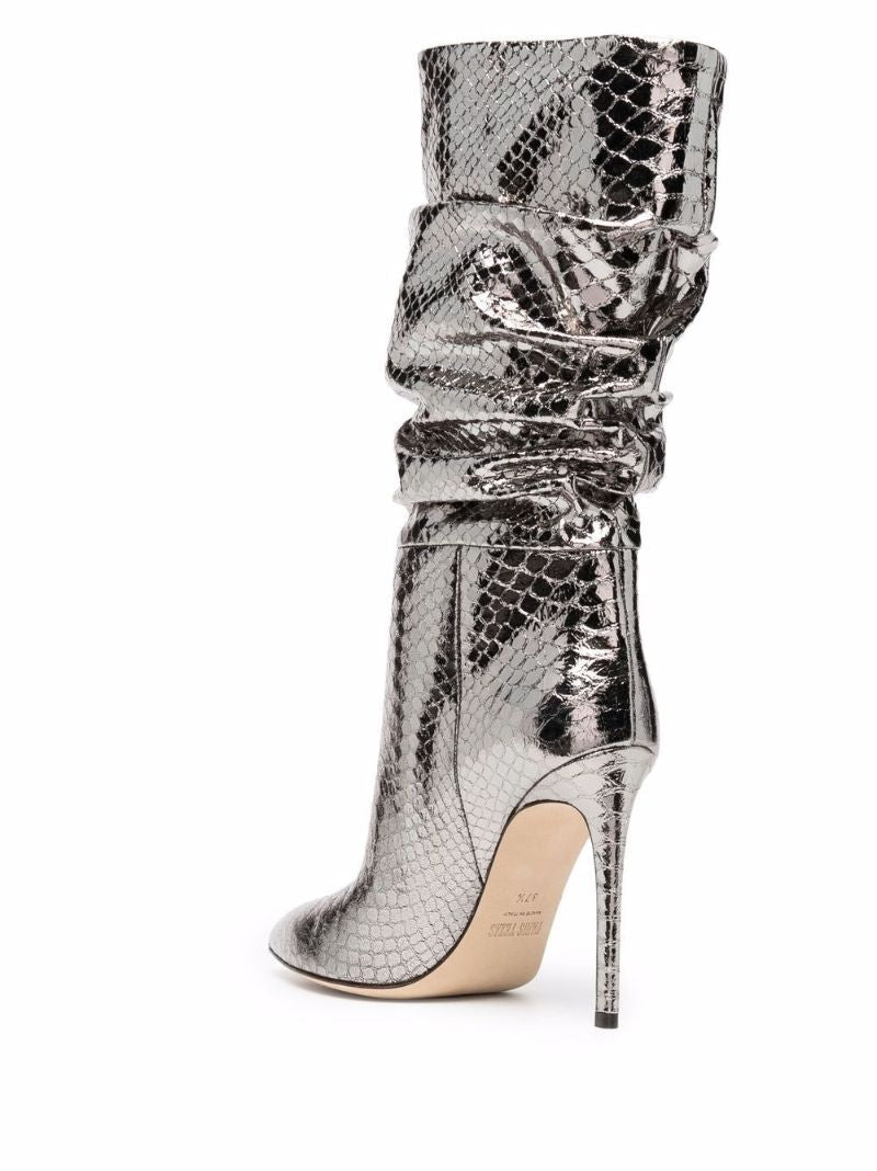 Silver 105mm Snake Effect Leather Boots