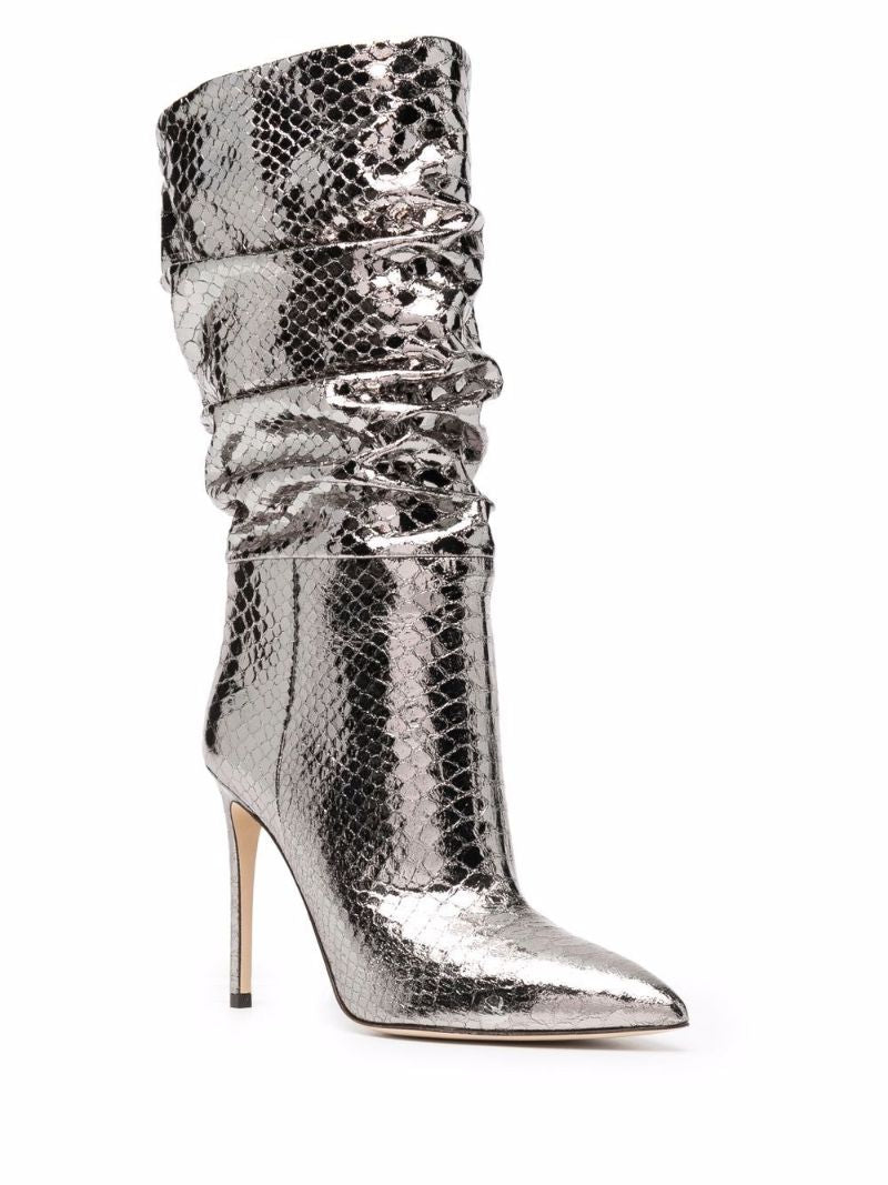 Silver 105mm Snake Effect Leather Boots