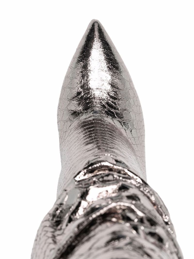 Silver 105mm Snake Effect Leather Boots