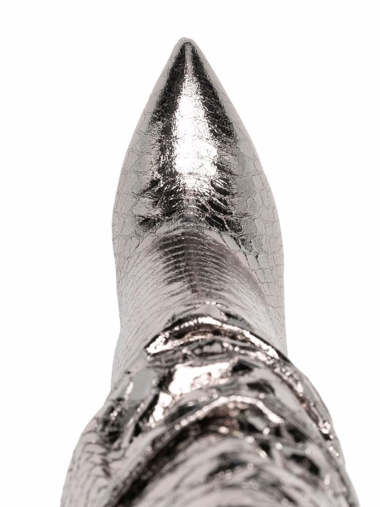 Silver 105mm Snake Effect Leather Boots