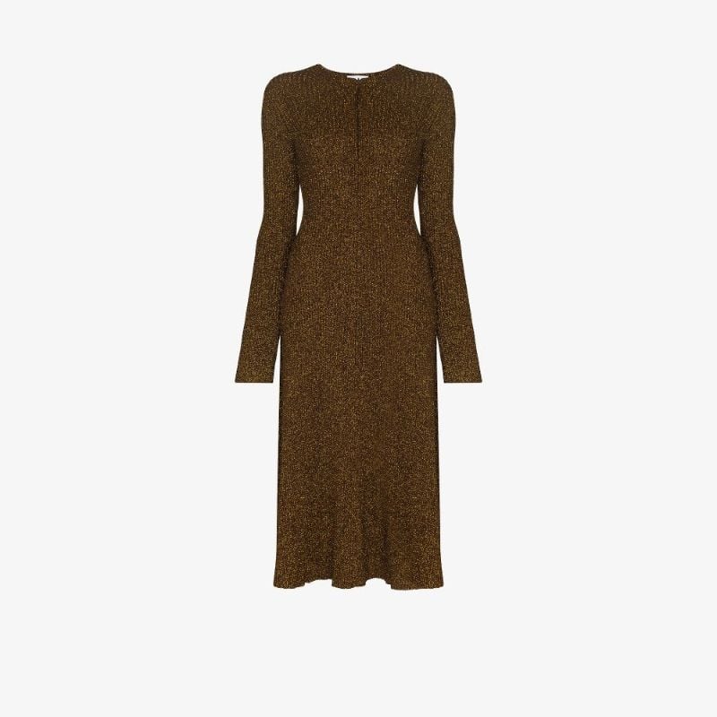 Metallic Ribbed Knit Midi Dress