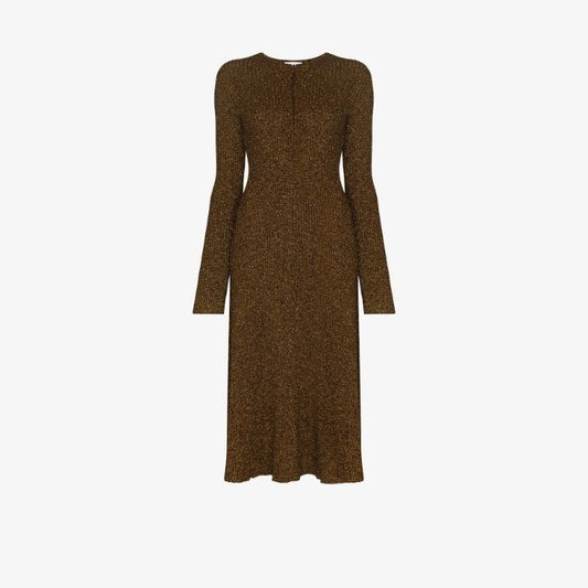 Metallic Ribbed Knit Midi Dress