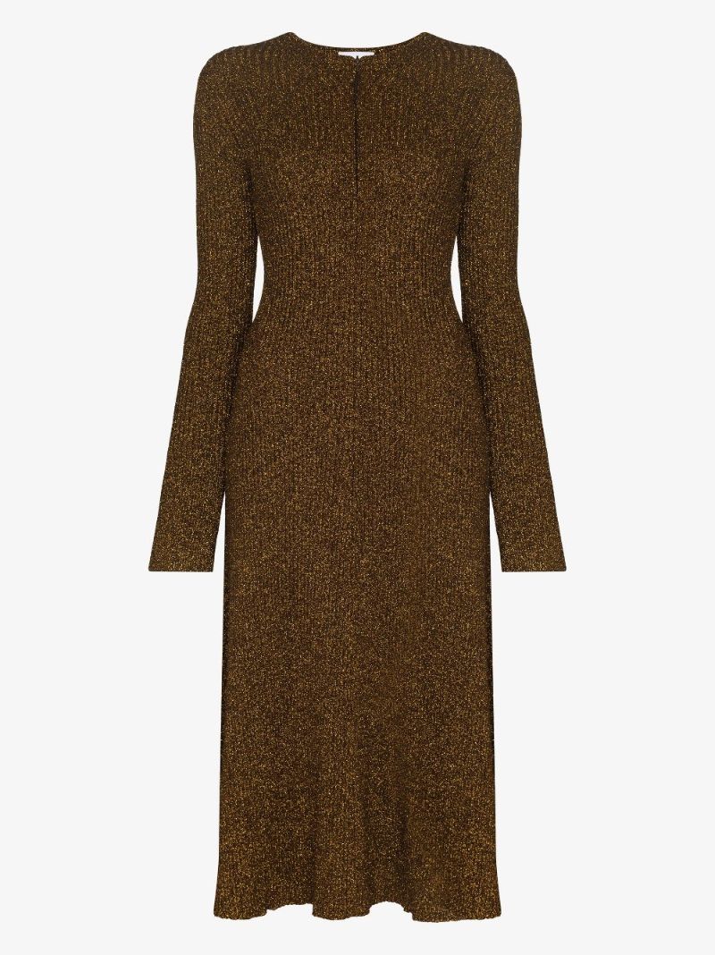 Metallic Ribbed Knit Midi Dress