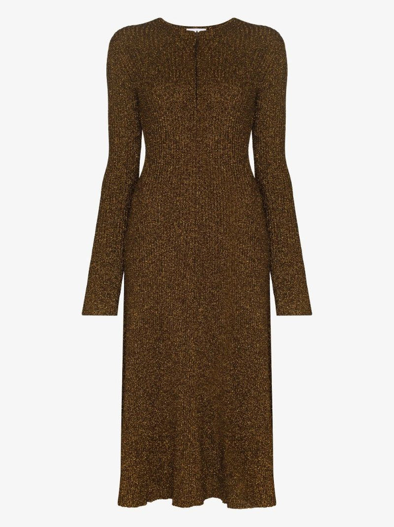 Metallic Ribbed Knit Midi Dress