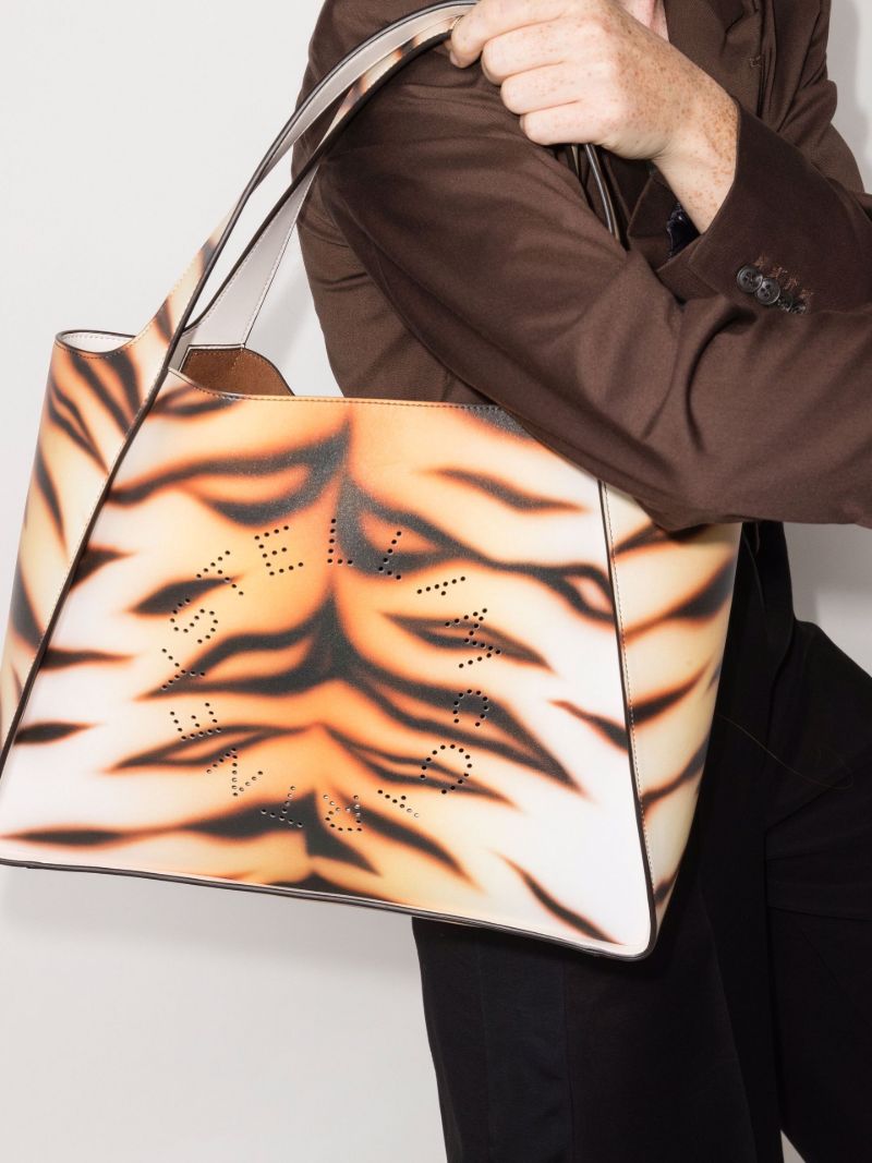 Neutral Logo Tiger Print Faux Leather Tote Bag