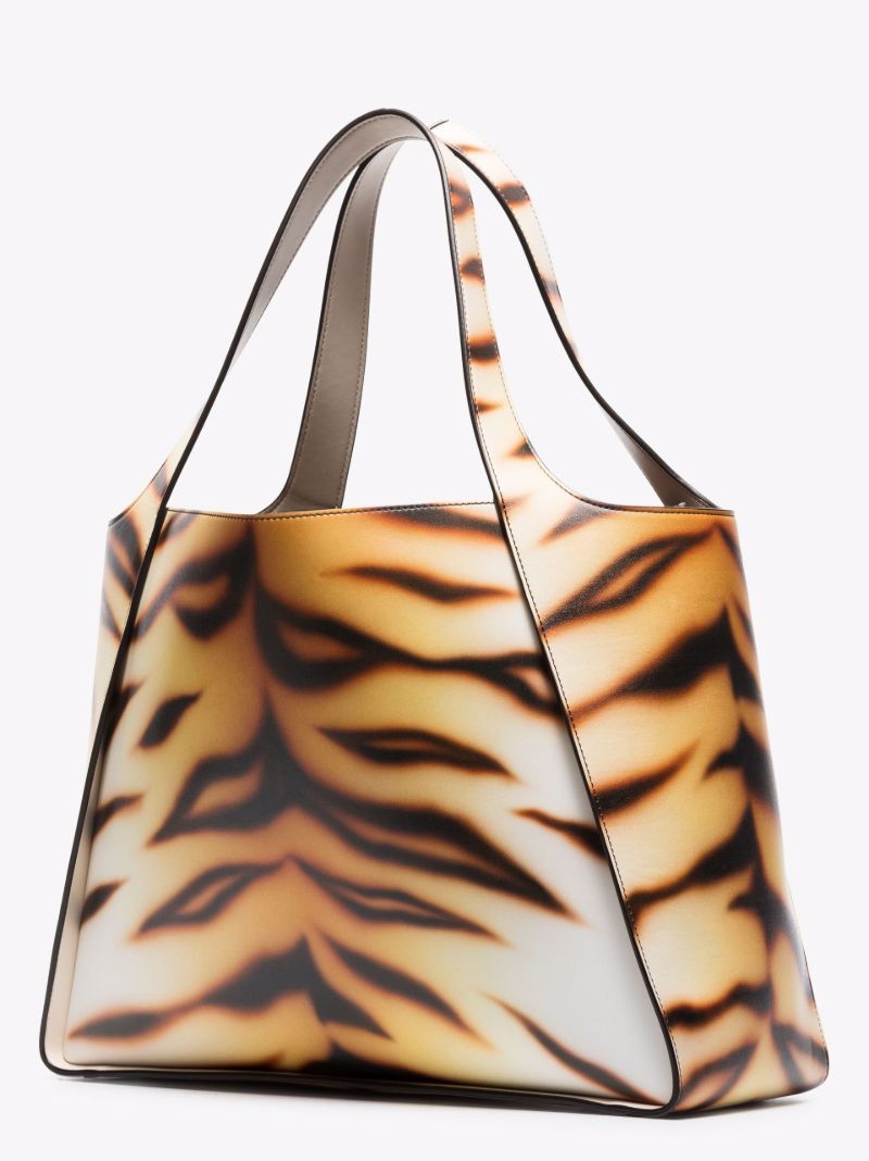 Neutral Logo Tiger Print Faux Leather Tote Bag