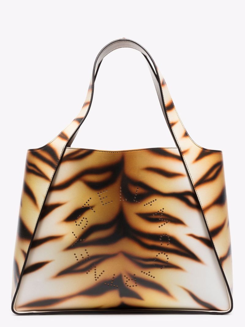 Neutral Logo Tiger Print Faux Leather Tote Bag