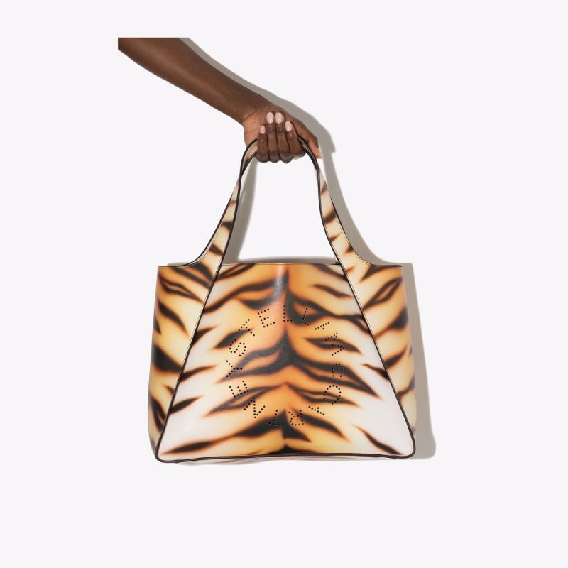 Neutral Logo Tiger Print Faux Leather Tote Bag