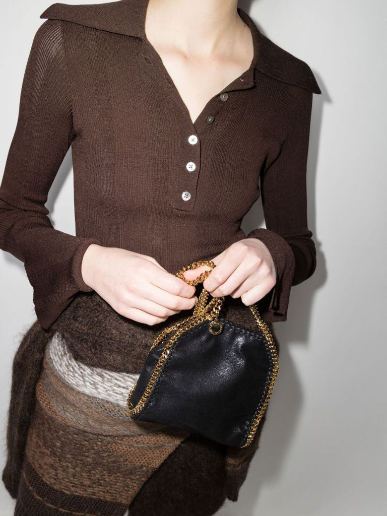 Black Falabella Tiny Faux Leather Cross Body Bag