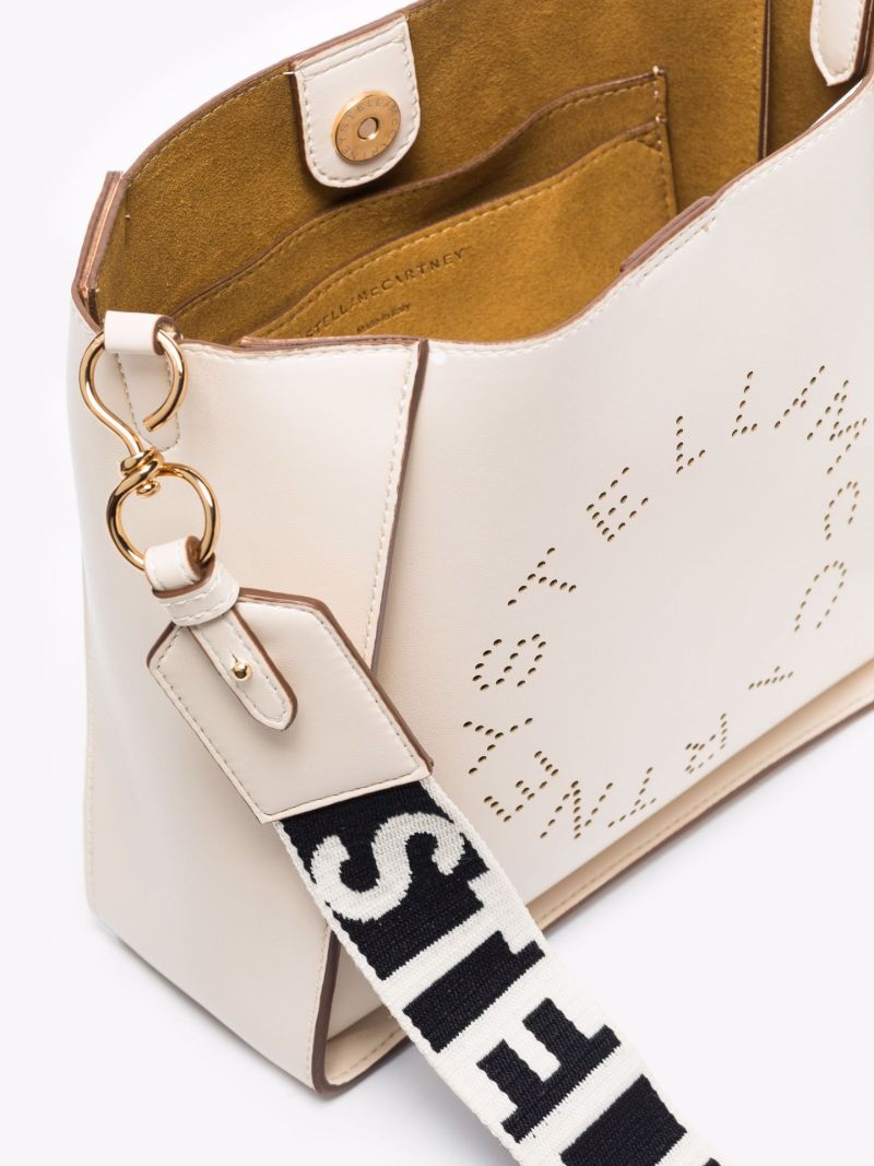 White Logo Faux Leather Shoulder Bag