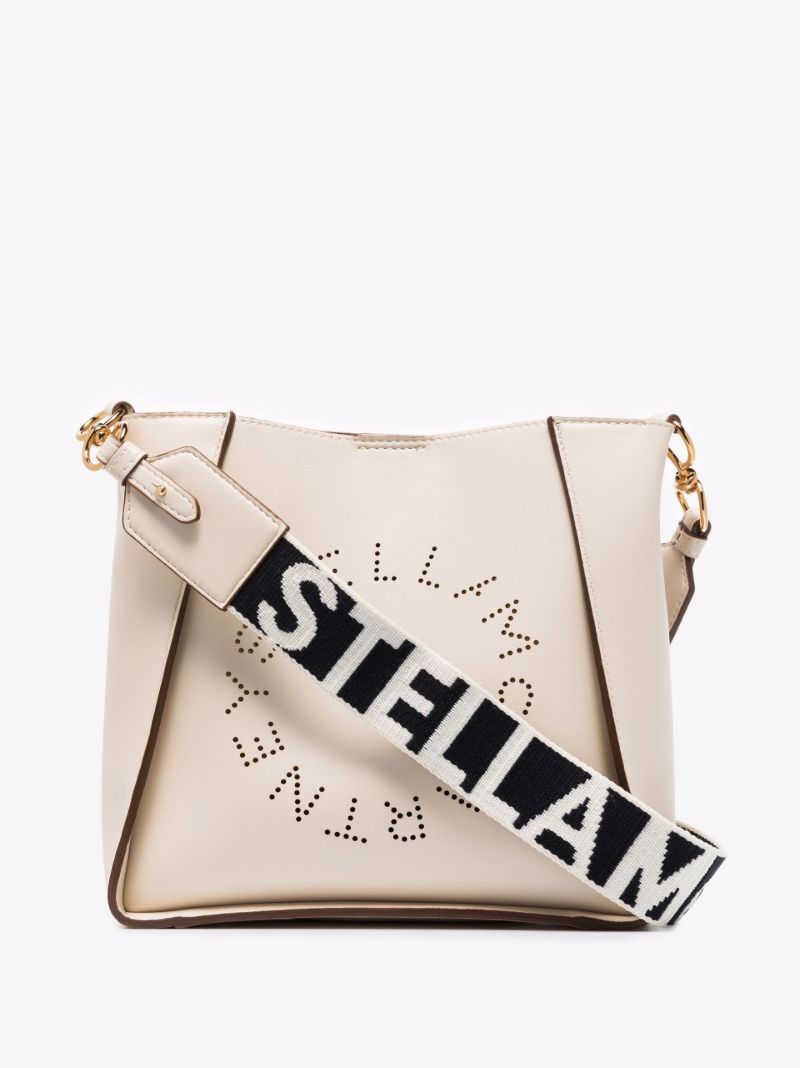 White Logo Faux Leather Shoulder Bag