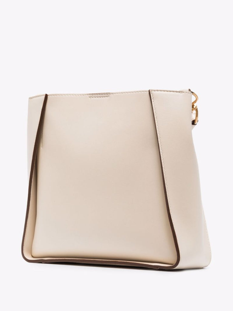 White Logo Faux Leather Shoulder Bag