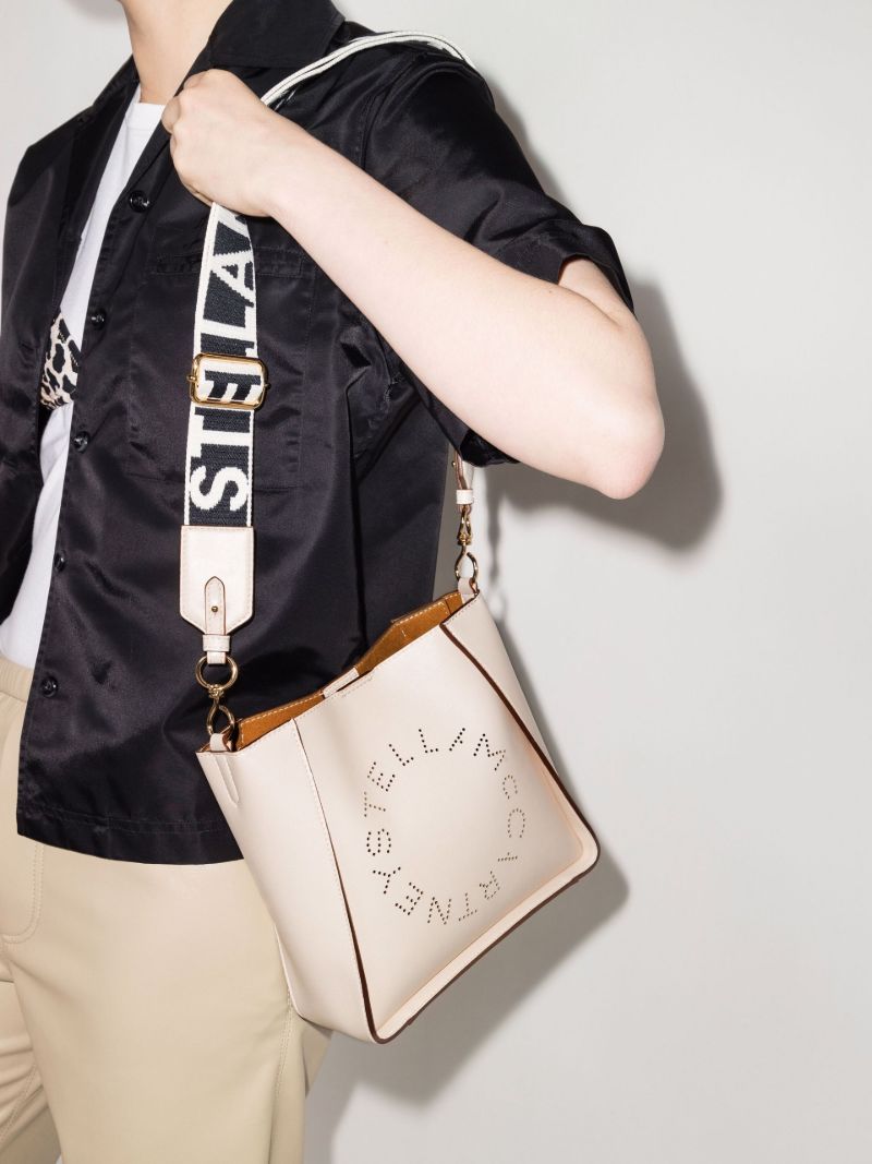 White Logo Faux Leather Shoulder Bag