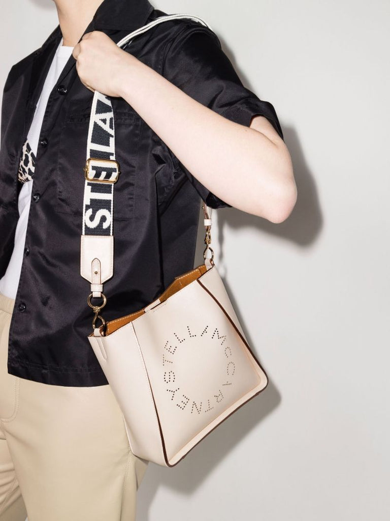 White Logo Faux Leather Shoulder Bag
