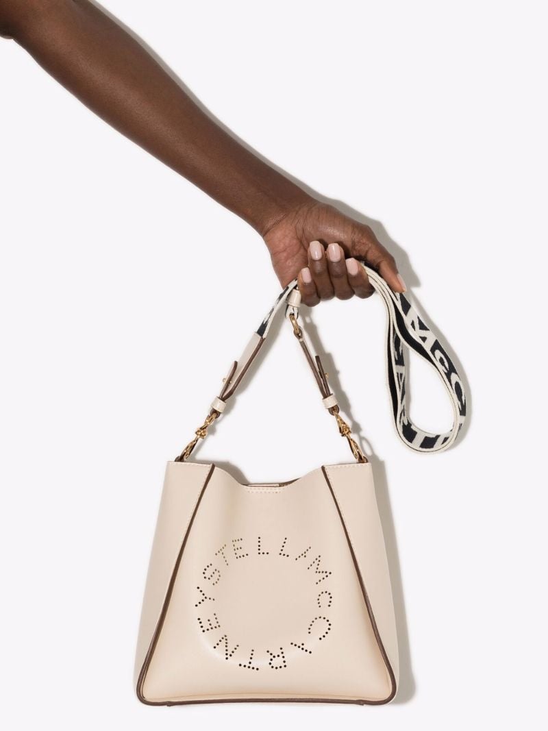 White Logo Faux Leather Shoulder Bag