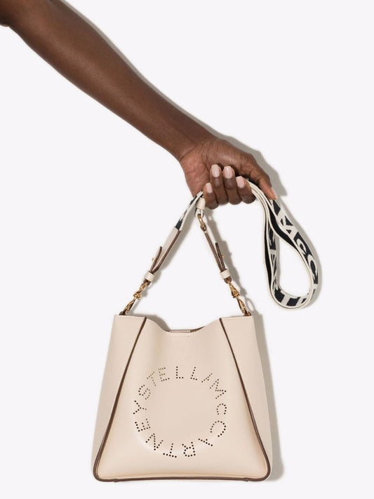 White Logo Faux Leather Shoulder Bag
