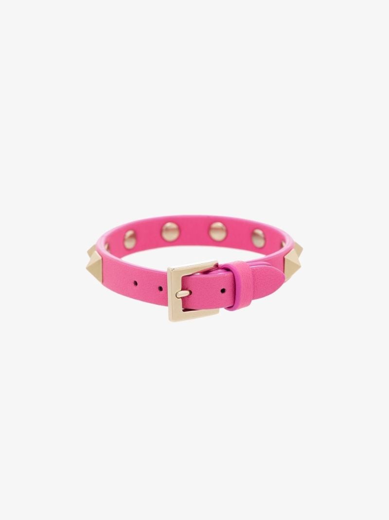 Pink Rockstud Leather Bracelet