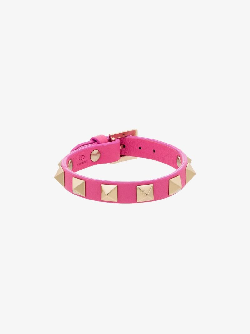 Pink Rockstud Leather Bracelet