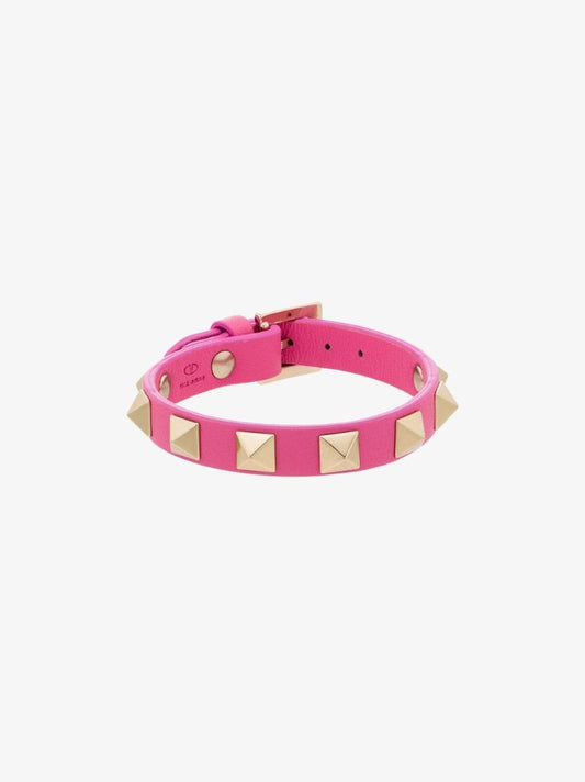 Pink Rockstud Leather Bracelet