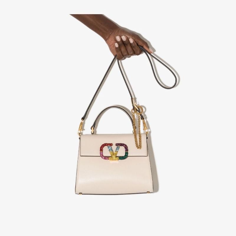 Neutral Vlogo Top Handle Leather Tote Bag