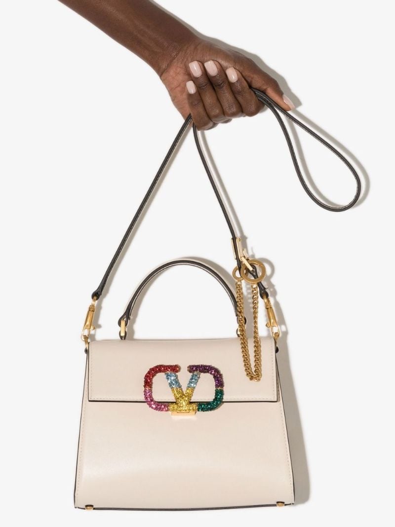 Neutral Vlogo Top Handle Leather Tote Bag