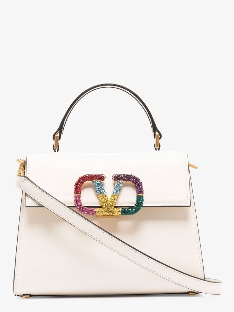 Neutral Vlogo Top Handle Leather Tote Bag