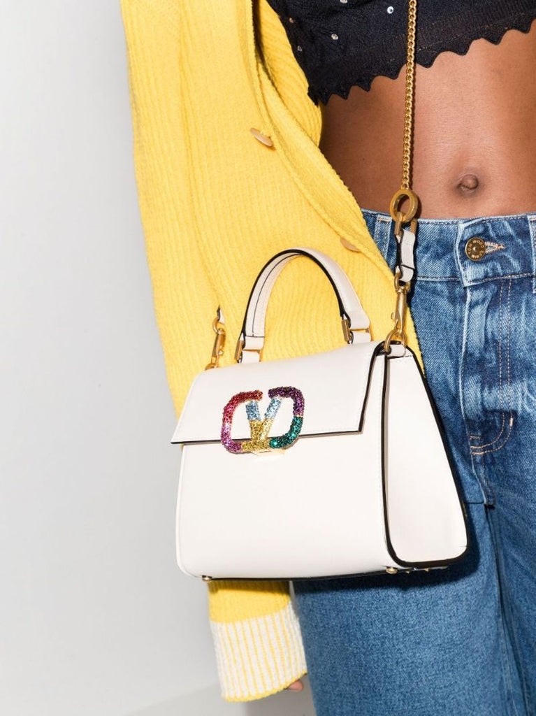 Neutral Vlogo Top Handle Leather Tote Bag