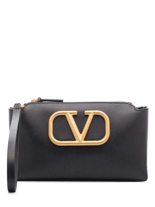 Black Vlogo Leather Pouch