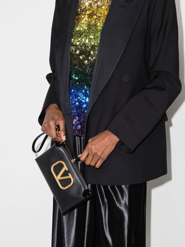 Black Vlogo Leather Pouch