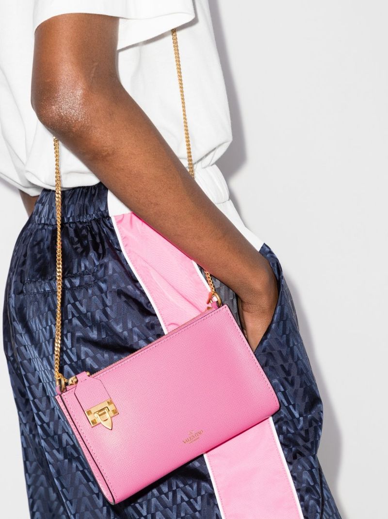 Pink Rockstud Leather Chain Wallet