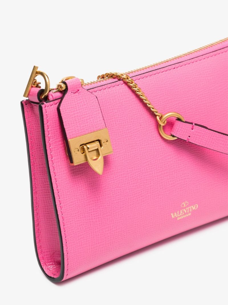 Pink Rockstud Leather Chain Wallet