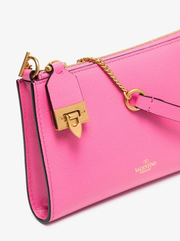 Pink Rockstud Leather Chain Wallet