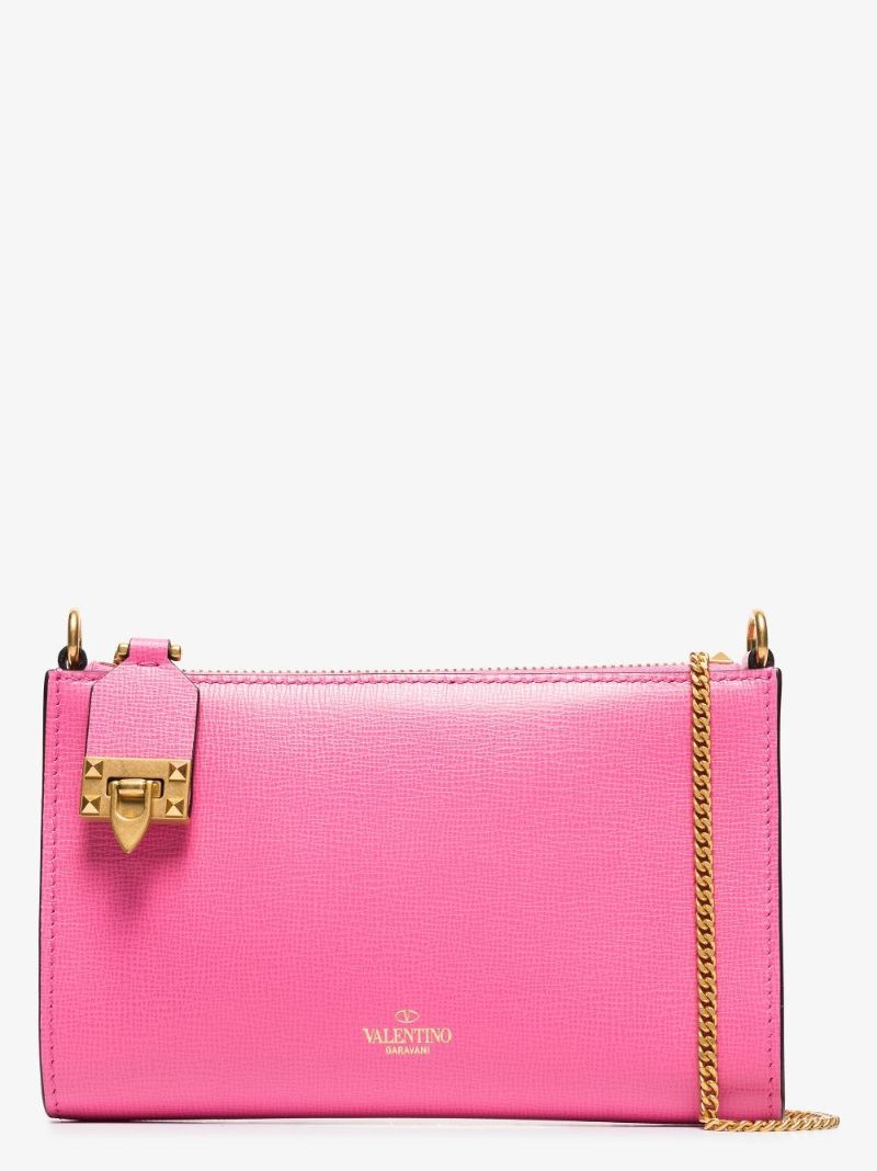 Pink Rockstud Leather Chain Wallet