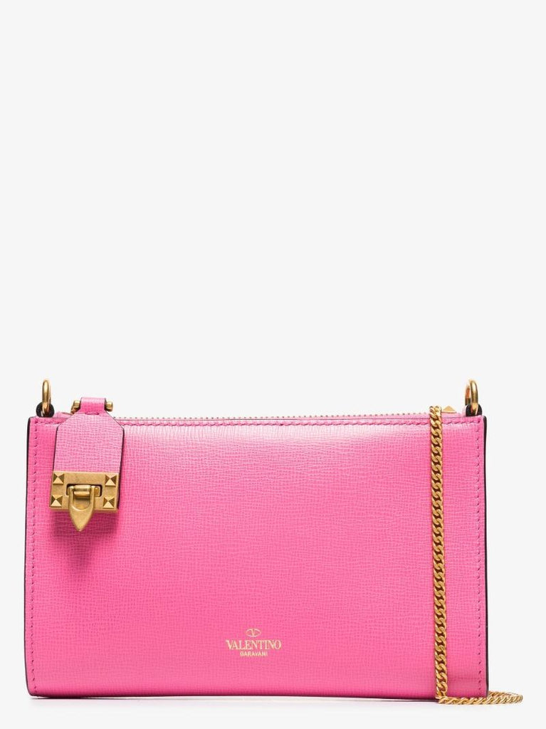Pink Rockstud Leather Chain Wallet