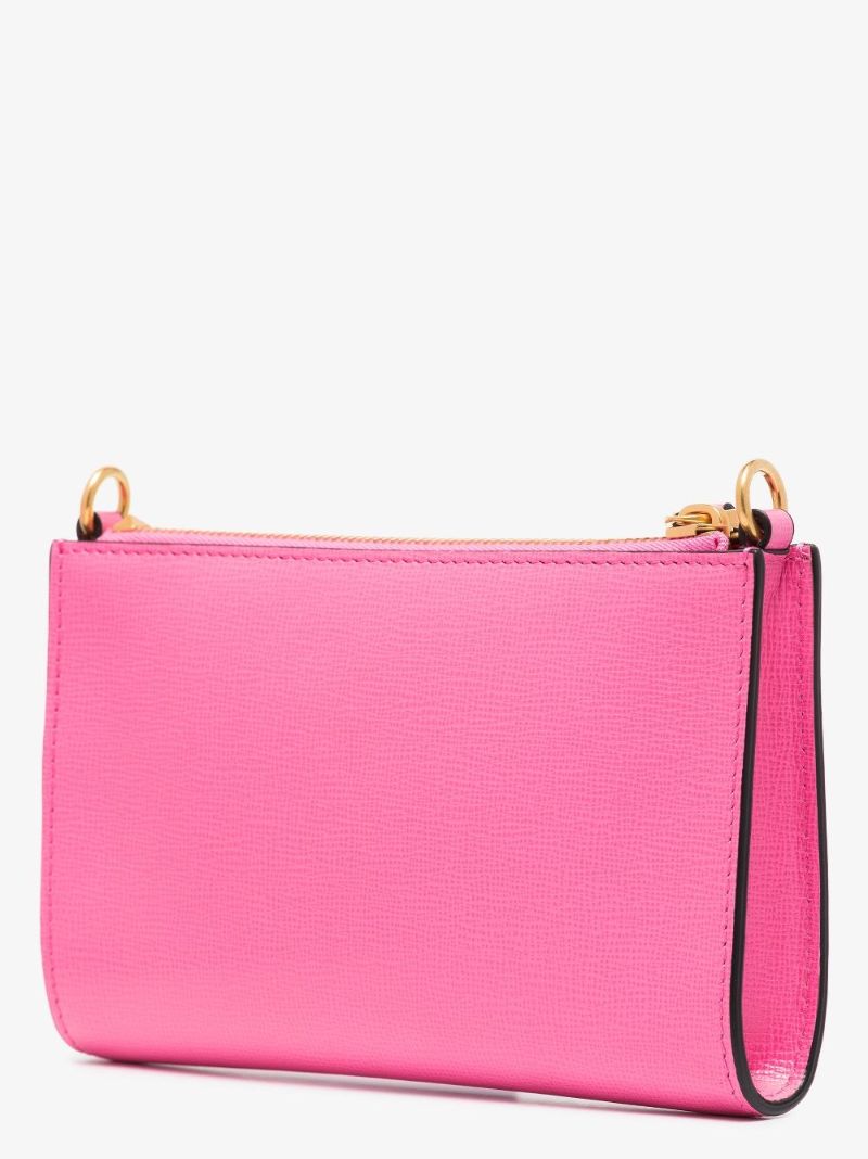 Pink Rockstud Leather Chain Wallet