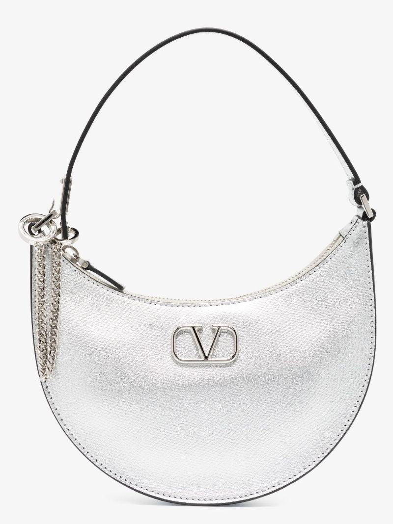 Silver Vlogo Signature Mini Leather Shoulder Bag