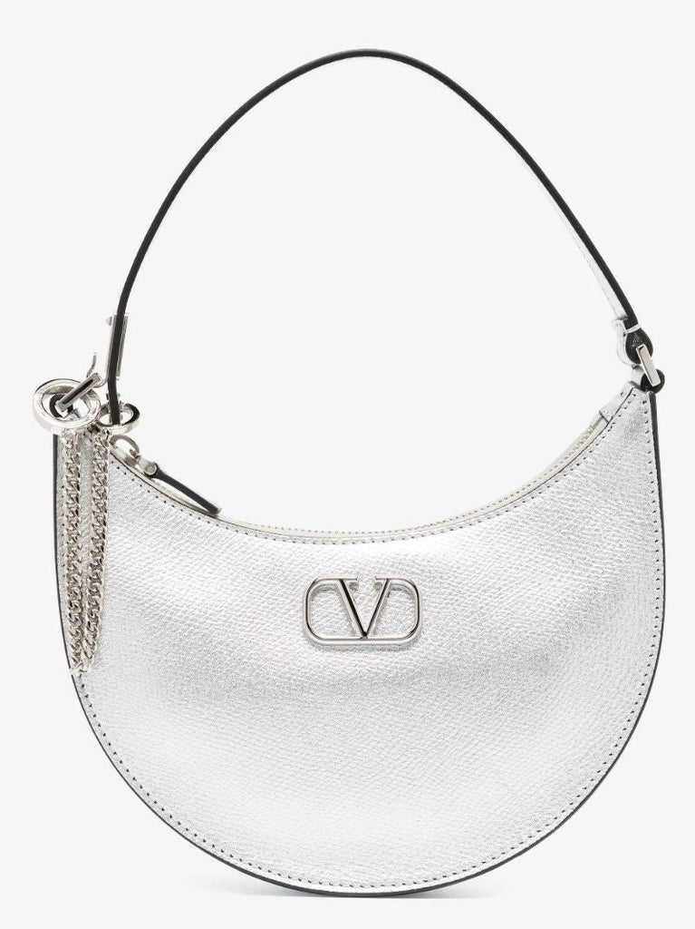 Silver Vlogo Signature Mini Leather Shoulder Bag