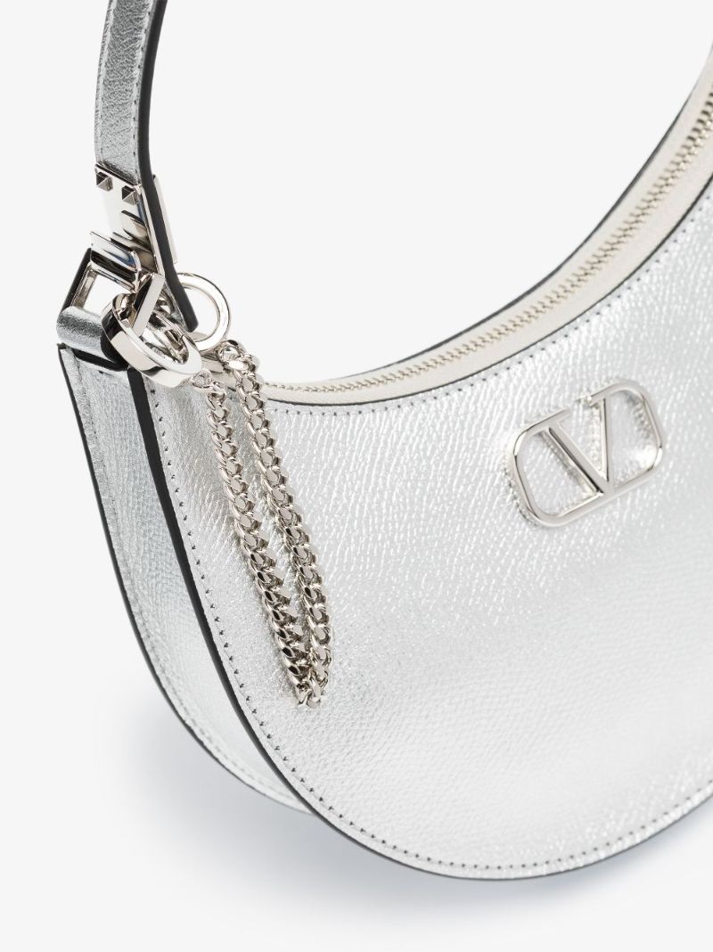 Silver Vlogo Signature Mini Leather Shoulder Bag