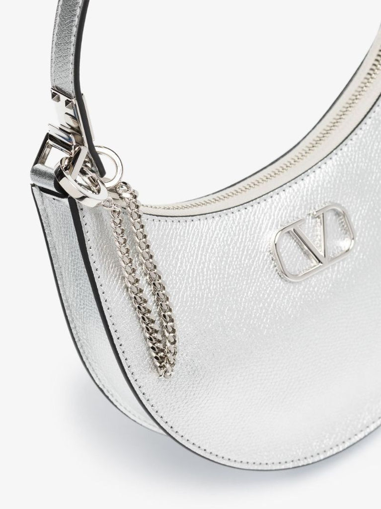 Silver Vlogo Signature Mini Leather Shoulder Bag