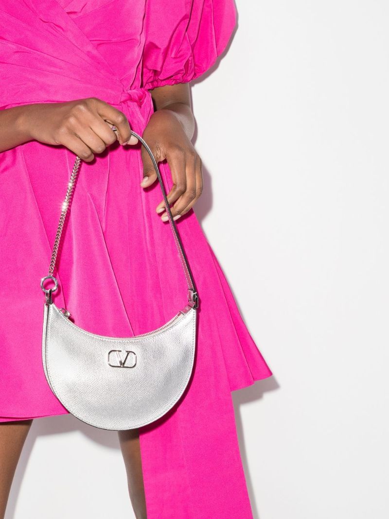 Silver Vlogo Signature Mini Leather Shoulder Bag