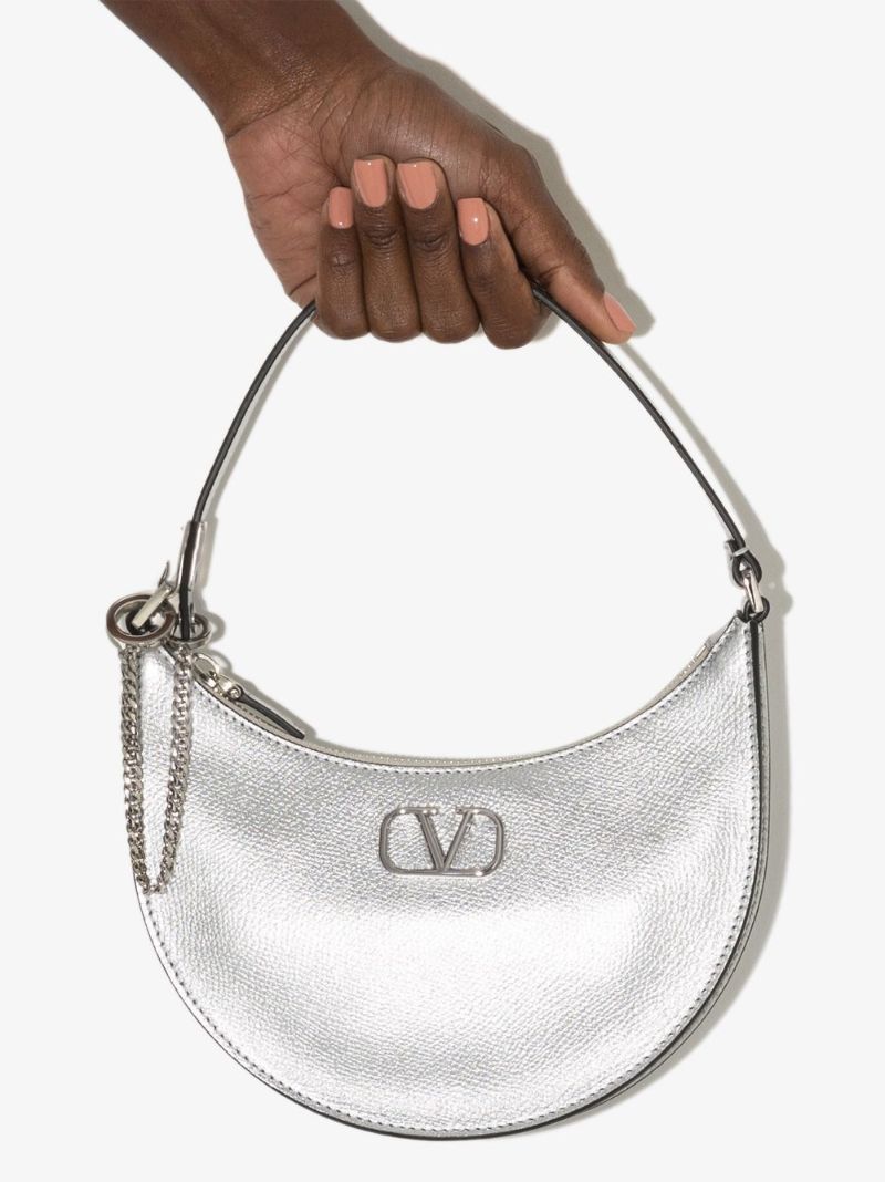 Silver Vlogo Signature Mini Leather Shoulder Bag
